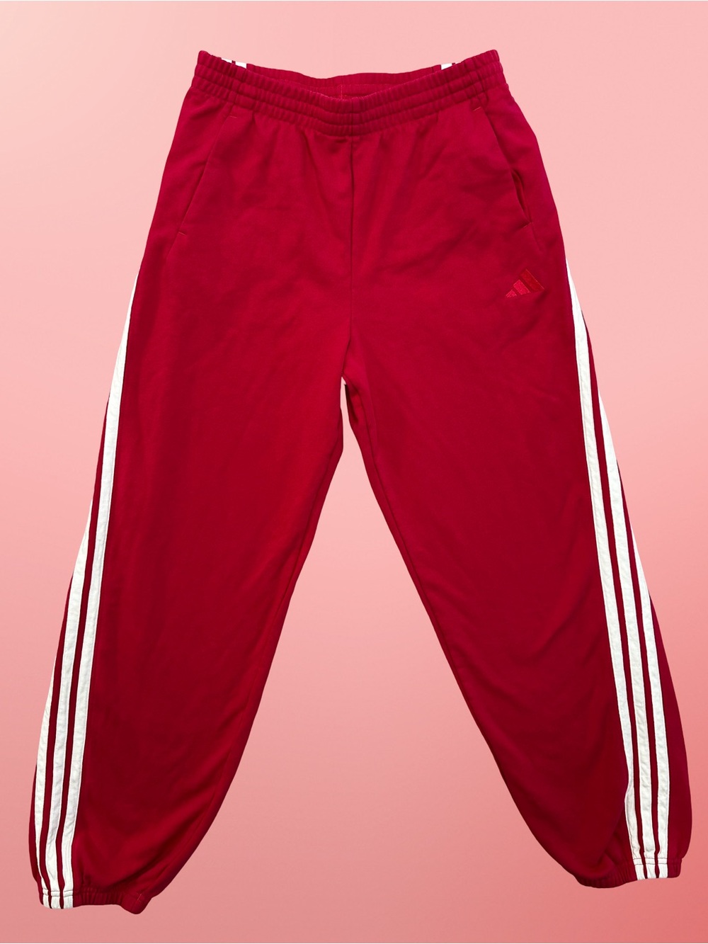 Adidas SAMPLE Red 3-Stripe Cuffed Sweatpants Sweat Pants - Size S